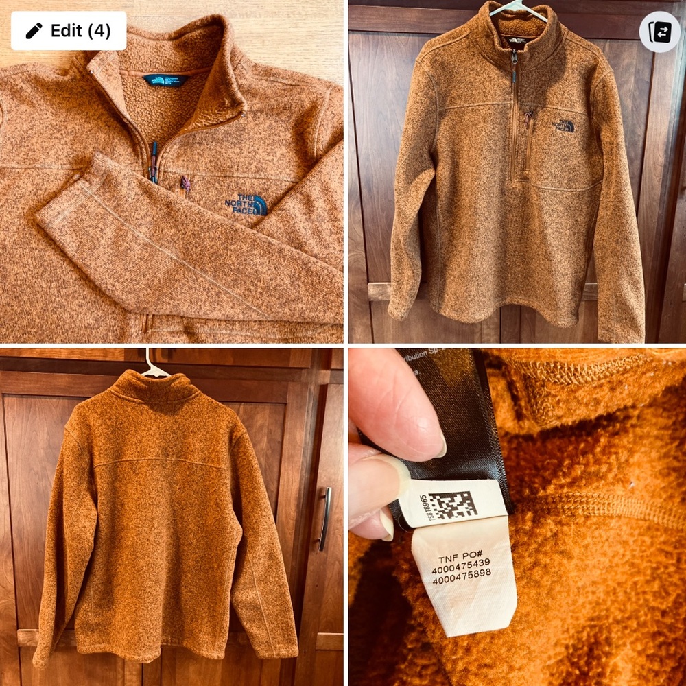 The North Face Mens sz XL Gordon's Lyons 1/4 Zip Orange Heather Fleece Pullover.